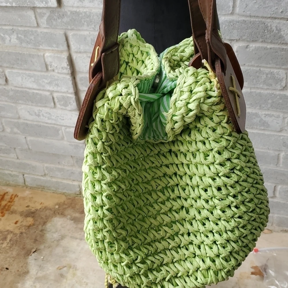 Retro 70s bag boho crepe paper green wood purse stripped bohemian purse …